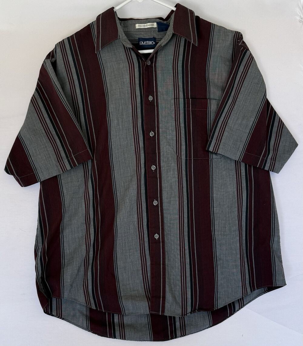 Puritan Striped Short Sleeve Button Up Shirt XL A222